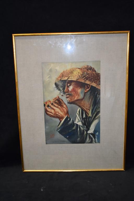JAPANESE WATERCOLOR SIGNED LING BOTTOM LEFT: 30" x 26"
