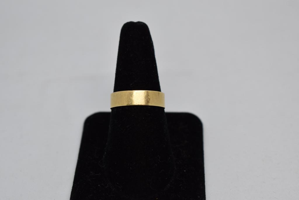 14KT YELLOW GOLD BAND: APPROX. 4 GRAMS--MASONIC "VIRTUS JUNXIT MORS NON SEPARABIT" ENGRAVED INSIDE OF BAND