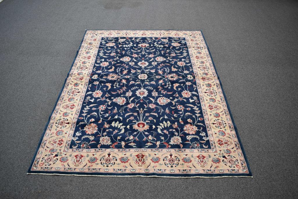 APPROX. 6'2" X 9'2" HANDMADE PERSIAN RUG: NICE CLEAN RUG--BLUE FIELD