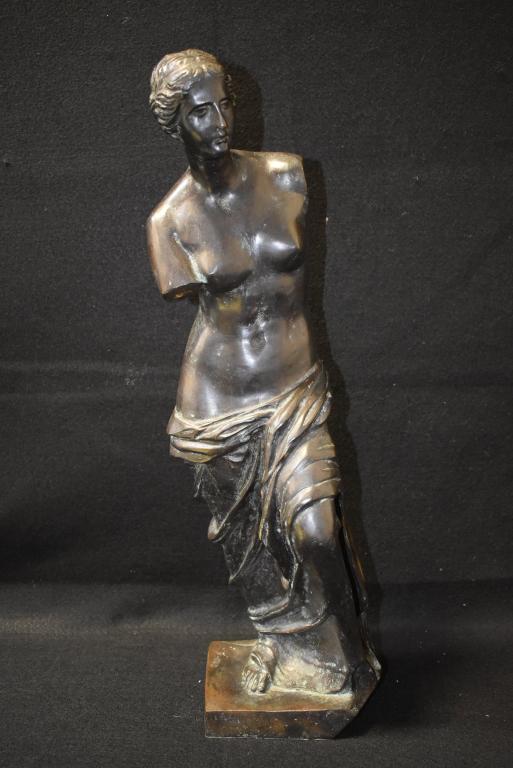 ANTIQUE VENUS DE MILO BRONZE STATUE: 23 1/2" TALL--APPEARS UNSIGNED