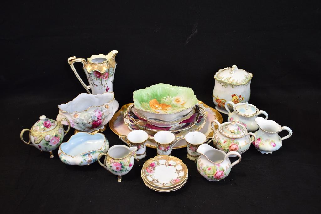 LARGE LOT OF HAND PAINTED PORCELAIN: NIPPON & LIMOGE INCLUDED
