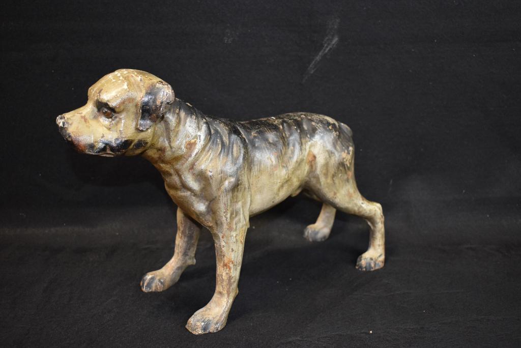 LARGE ANTIQUE BULLMASTIFF CAST IRON DOG DOORSTOP: 10 1/2" TALL X 15 1/2" LONG