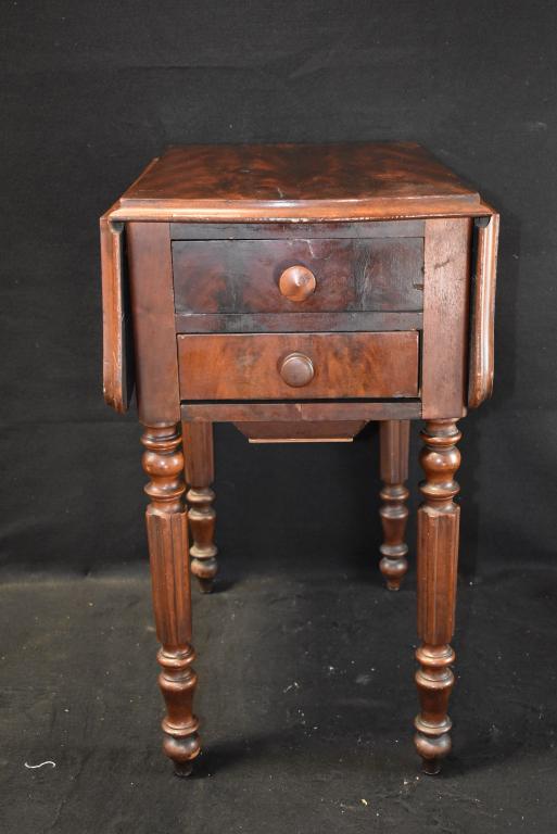 19TH CENTURY MAH. DROP SIDE BEDSIDE TABLE: W/ METAL LINED STORAGE COMPARTMENT -- 15 1/2" x 22" x 26 1/2"