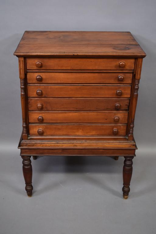 VICTORIAN 6 DRAWER SPOOL CABINET ON TURNED LEGS (1 of 4)