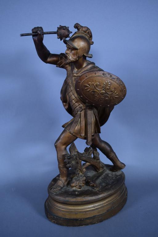 ANTIQUE ROMAN WARRIOR SPELTER STATUE (1 of 2)