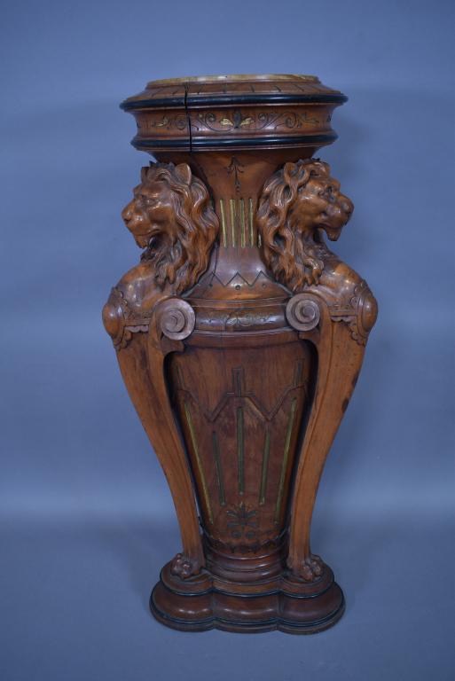 FANCY VICTORIAN WALNUT CARVED LION M.T. PEDESTAL (1 of 4)
