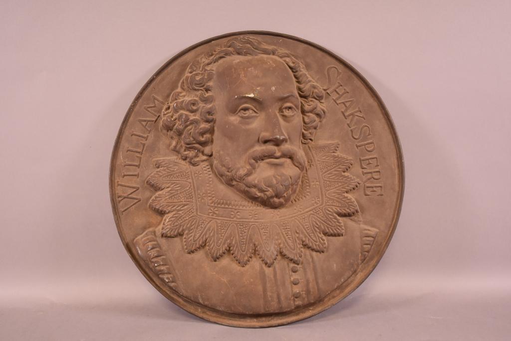 ANTIQUE WILLIAM SHAKESPEARE CAST METAL WALL PLAQUE (1 of 2)