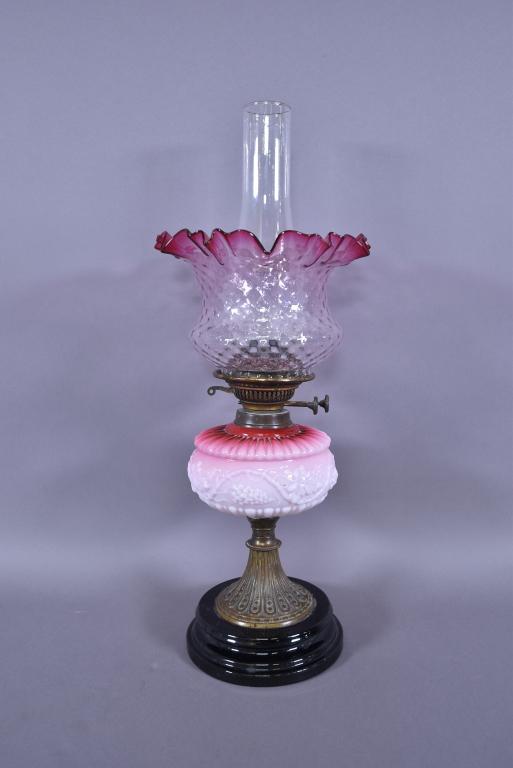 VICTORIAN PINK OPALESCENT OIL LAMP (1 of 4)