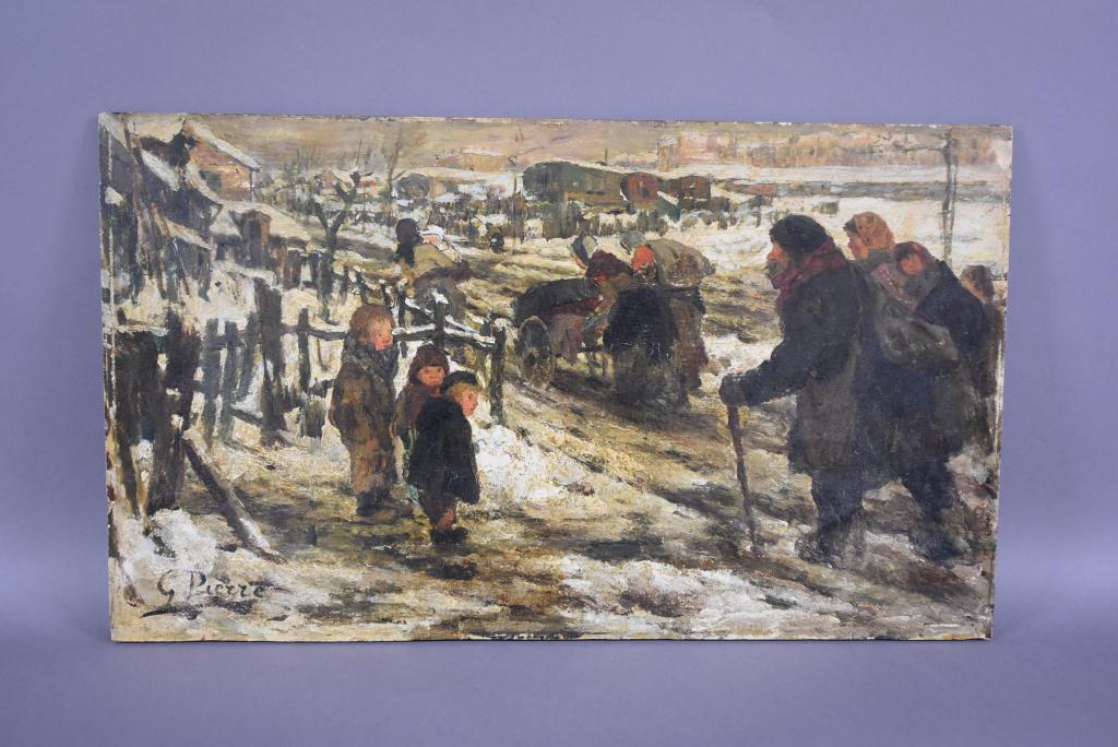 GUSTAVE RENE PIERRE WINTER SCENE O/B PAINTING (1 of 3)