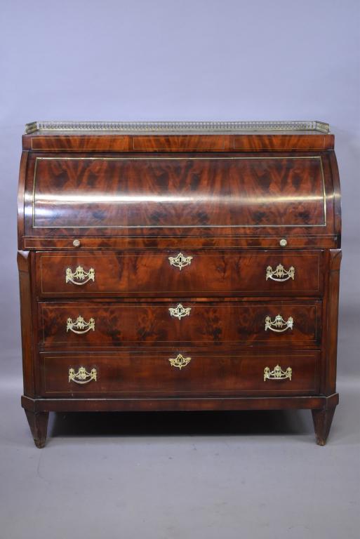 LARGE 19TH C. FLAME MAHOGANY FRENCH CYLINDER DESK (1 of 6)