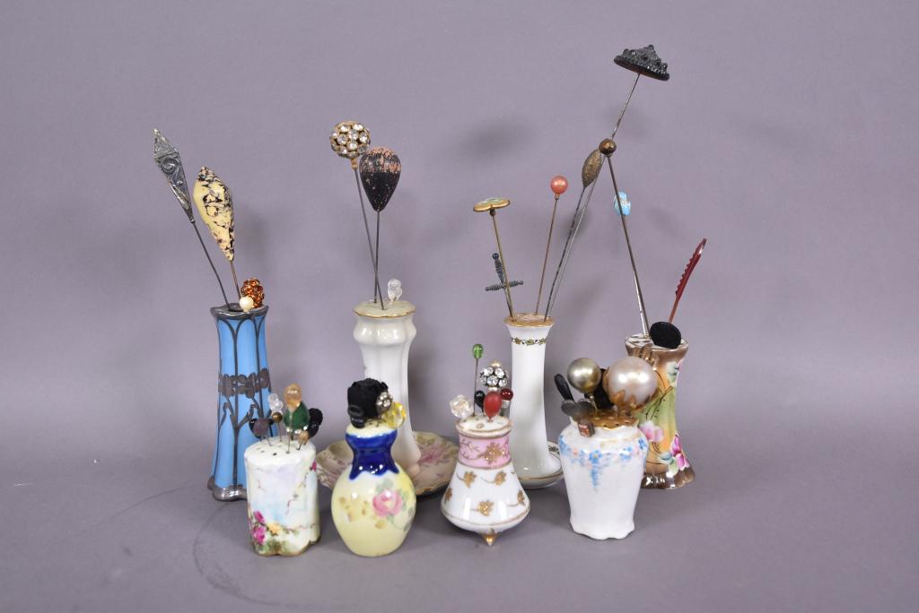 COLLECTION OF ANTIQUE HATPINS WITH HOLDERS (1 of 3)