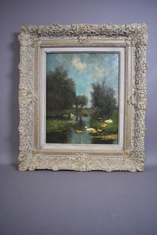 CONSTANT ANTZ "DUCKS ON RIVERBANK" OIL ON BOARD (1 of 7)