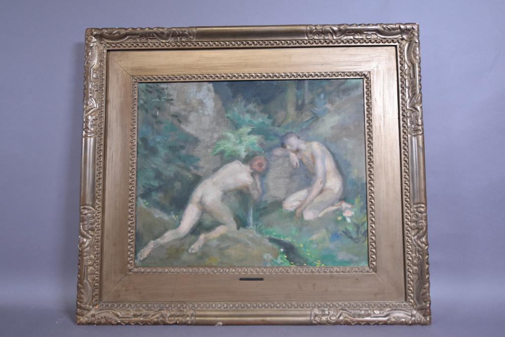 SIGNED HUGO BOETTINGER "NUDES" OIL ON CANVAS (1 of 6)