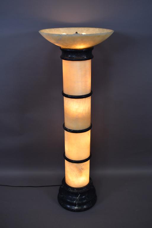 ALABASTER & MARBLE TORCHERE FLOOR LAMP (1 of 3)