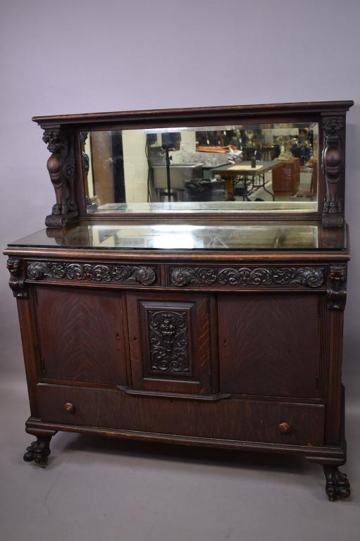 CARVED AM. OAK SIDEBOARD W/ WINGED GRIFFINS (1 of 5)