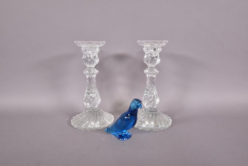 PAIR BACCARAT CANDLESTICKS & BACCARAT BIRD (1 of 4)