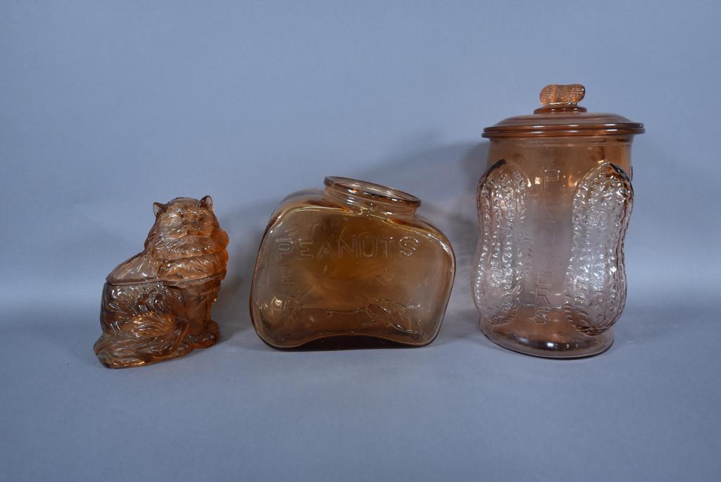 LOT OF 3 REPRODUCTION PINK GLASS JARS (1 of 4)