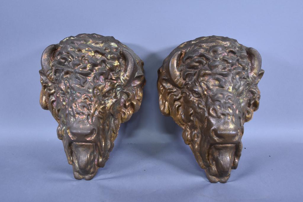 2 CAST IRON BUFFALO HEAD ARCHITECTUAL MOUNTS (1 of 3)