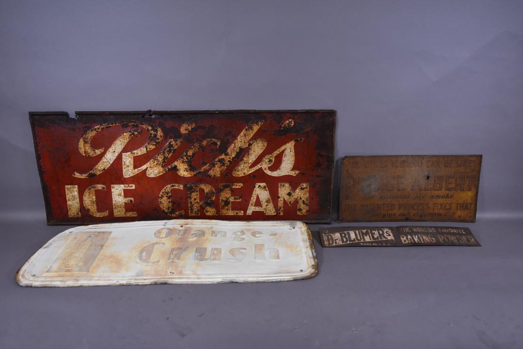 LOT OF 4 VINTAGE TIN ADVERTISING SIGNS (1 of 5)