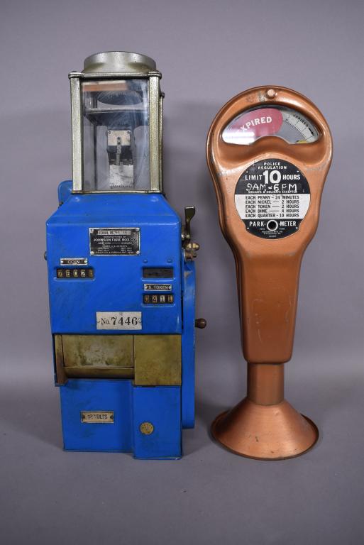 ANTIQUE TROLLEY FARE BOX & PARKING METER (1 of 4)