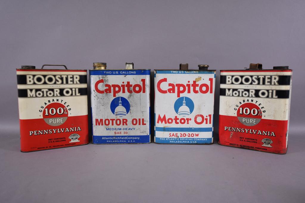 LOT OF 4 VINTAGE 2 GALLON MOTOR OIL CANS (1 of 5)