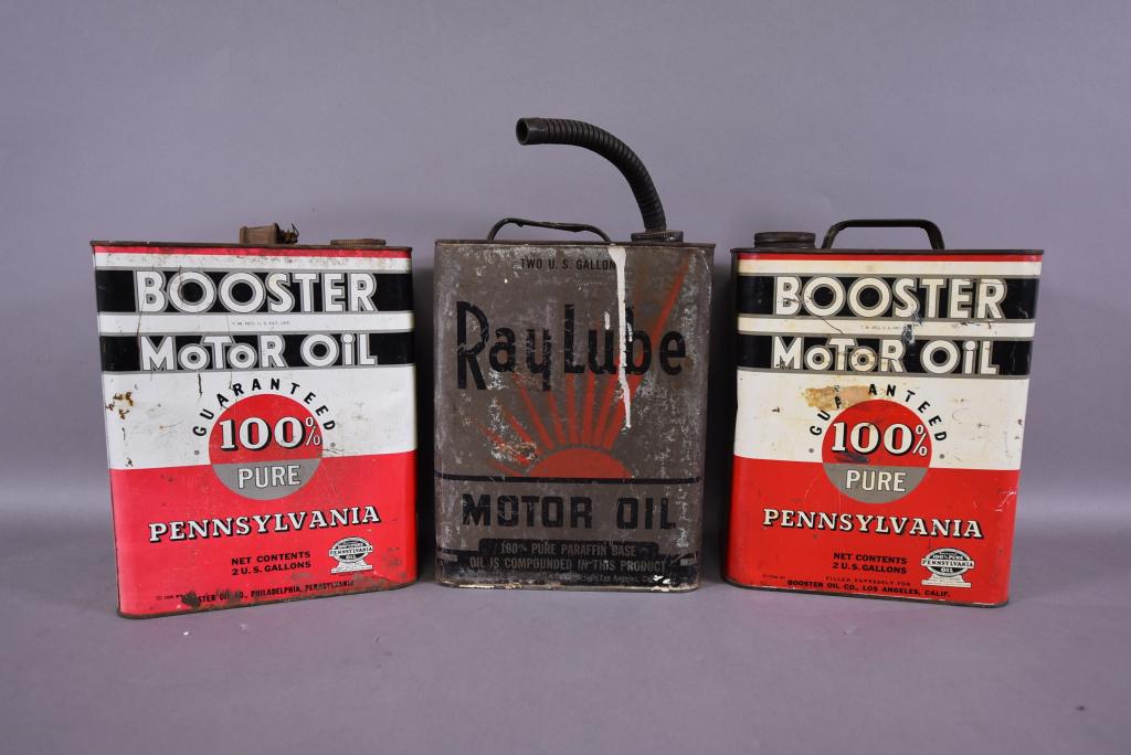 3 VINTAGE 2 GALLON MOTOR OIL CANS (1 of 8)