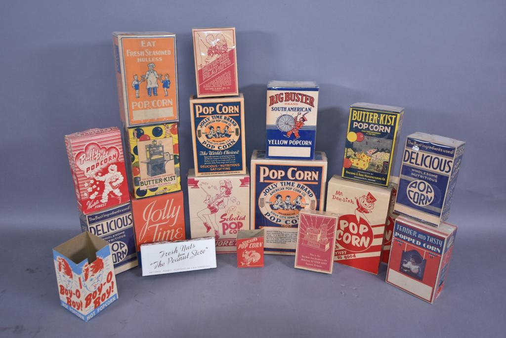 LOT OF 19 VINTAGE POPCORN & PEANUT BOXES (1 of 1)
