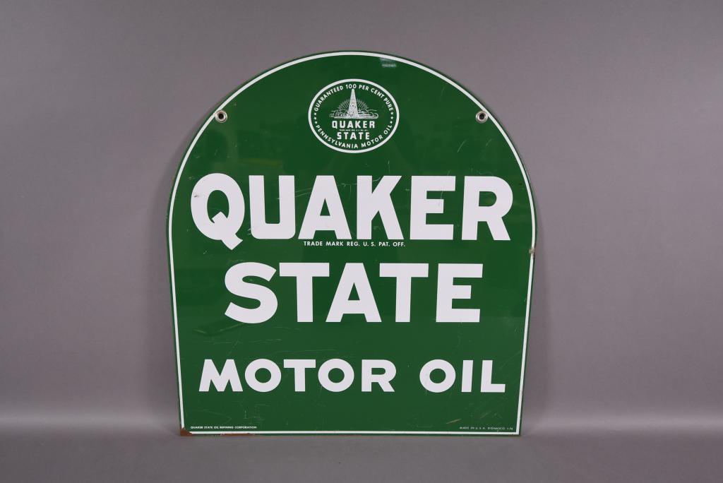QUAKER STATE DOUBLE SIDED TIN SIGN (1 of 8)