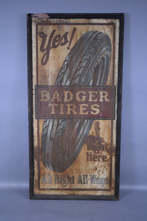 ANTIQUE BADGER TIRES SINGLE SIDED TIN SIGN (1 of 2)