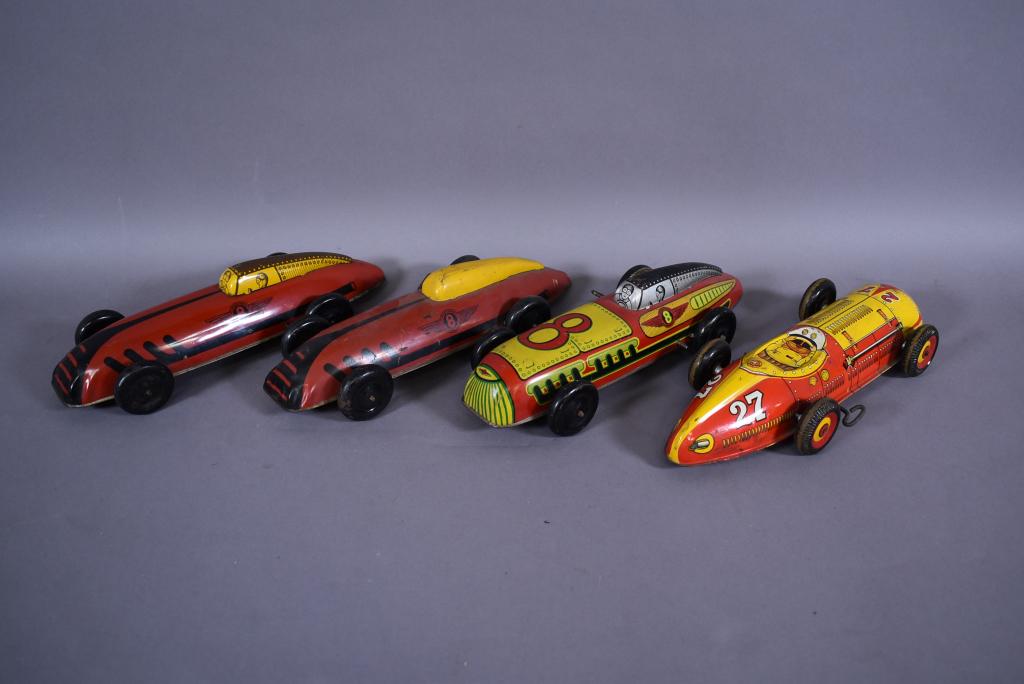 4 ANTIQUE TIN LITHO WIND UP RACECARS (1 of 3)