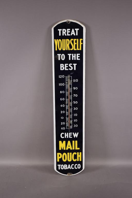 ANTIQUE MAIL POUCH TOBACCO PORCELAIN THERMOMETER (1 of 2)