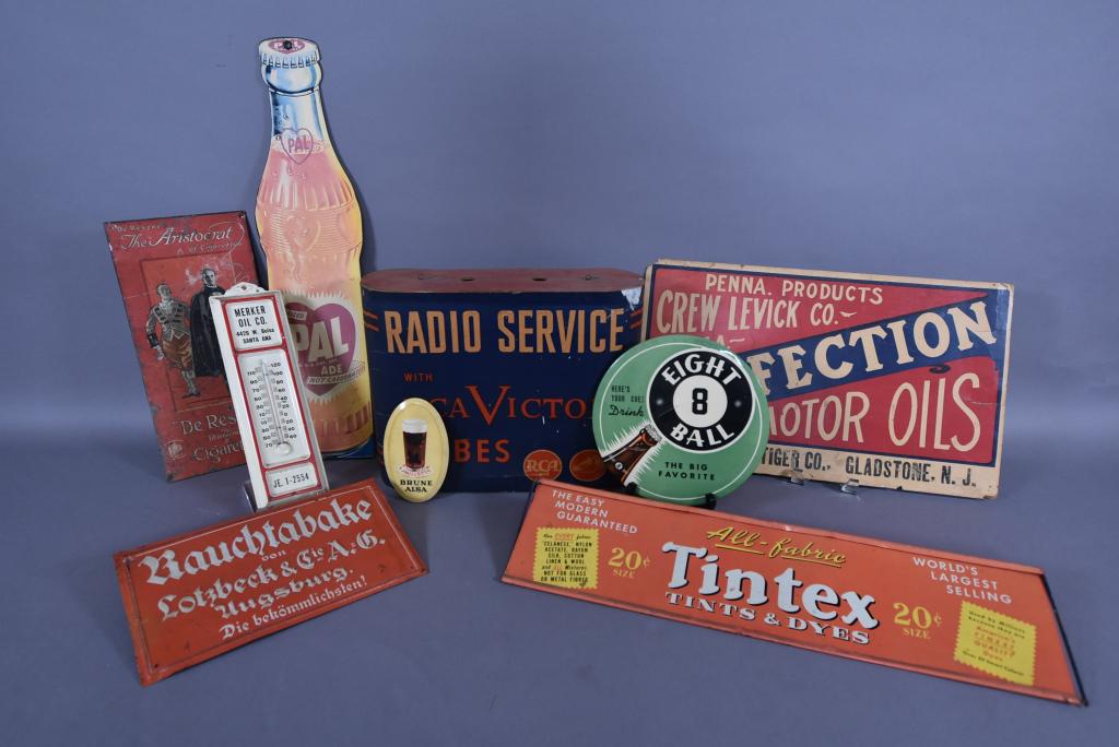 LOT OF 9 VINTAGE ADVERTISING SIGNS (1 of 2)