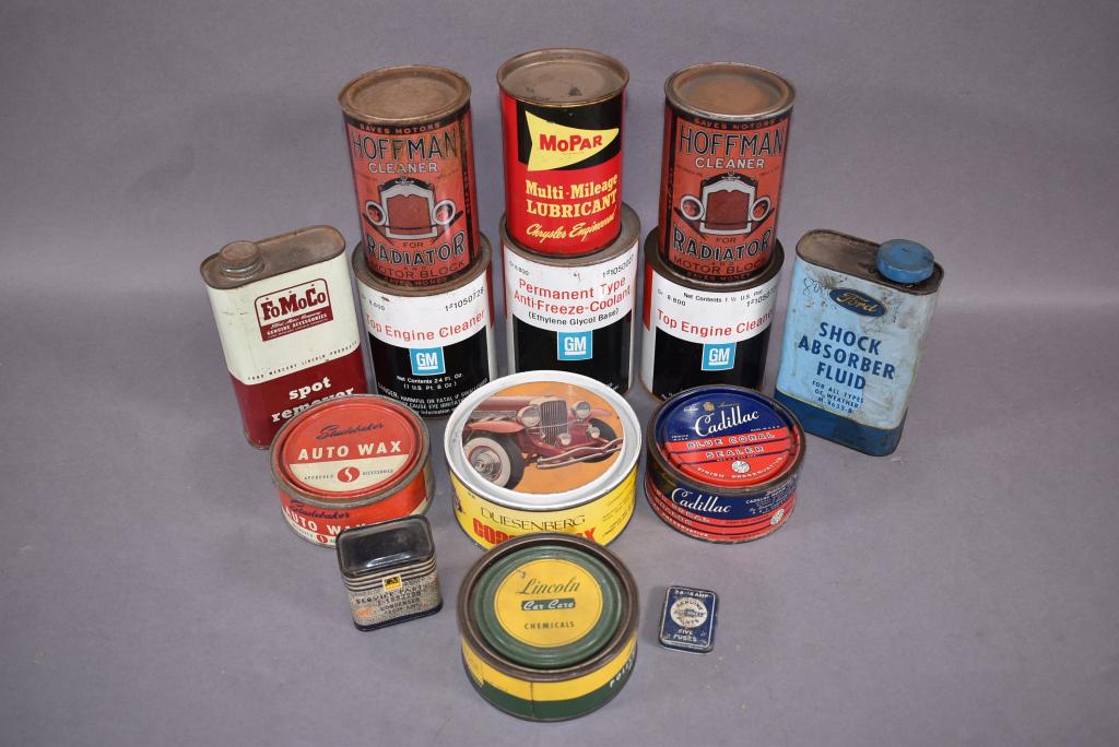 LOT OF MISC. VINTAGE AUTO LUBE, WAX, FLUID CANS (1 of 4)