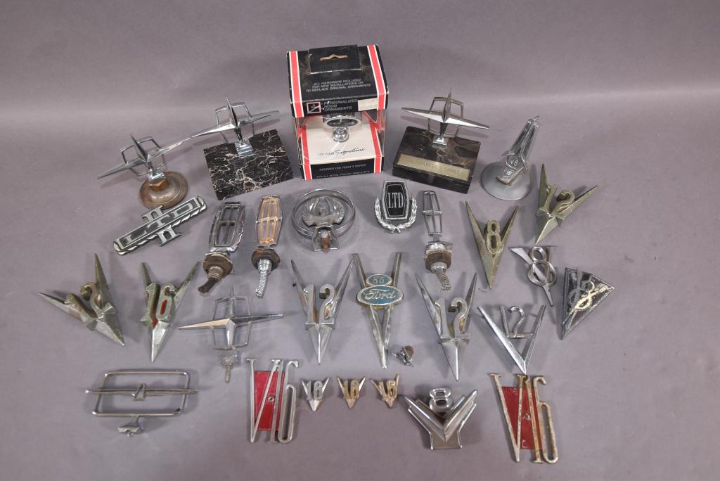 APPROX. 30 MISC. HOOD ORNAMENTS & EMBLEMS (1 of 3)