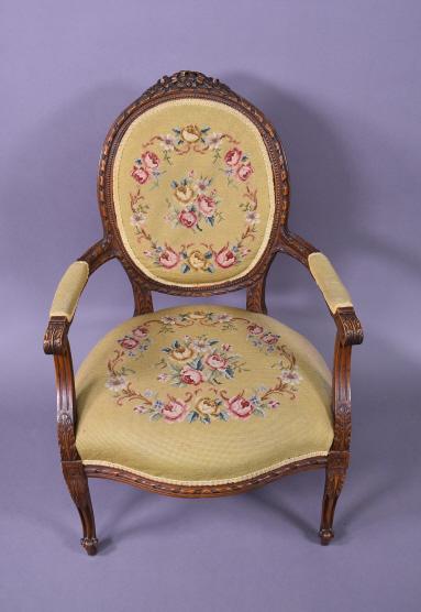 1930'S CARVED FRENCH STYLE NEEDLEPOINT CHAIR (1 of 3)