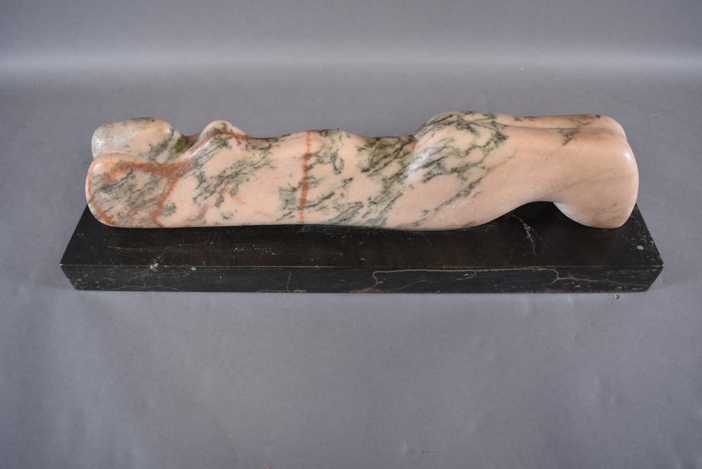 STANLEY LEWIS MARBLE RECLINING NUDE SCULPTURE: 26" X 6 3/4" X 7"--SIGNED LEWIS 60