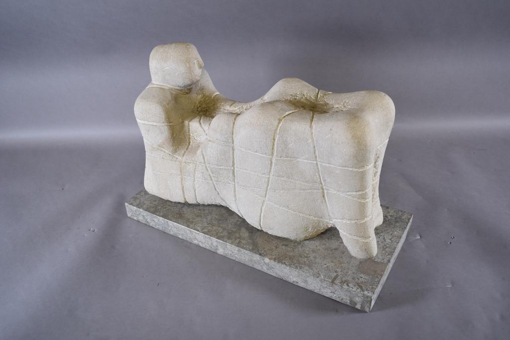 STANLEY LEWIS MARBLE RECLINING FIGURE SCULPTURE: 15" TALL--BASE IS 10" X 20"--SIGNED LEWIS 63