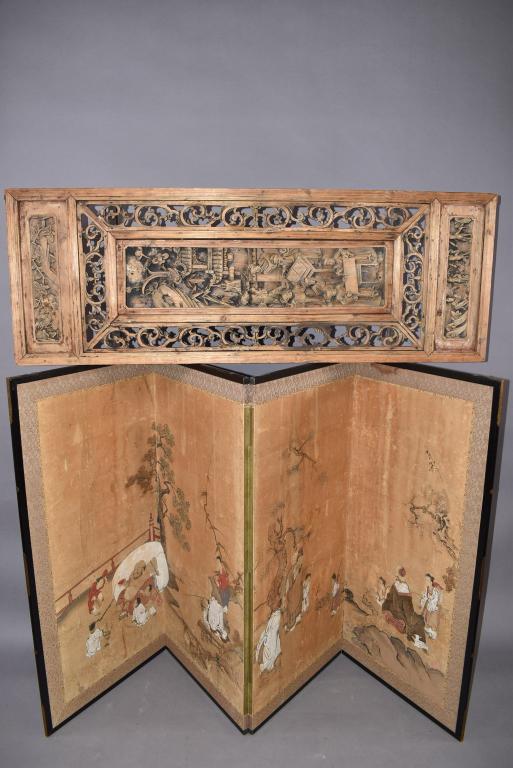 4 PANEL JAPANESE SCREEN & CARVED WOOD PANEL (1 of 4)