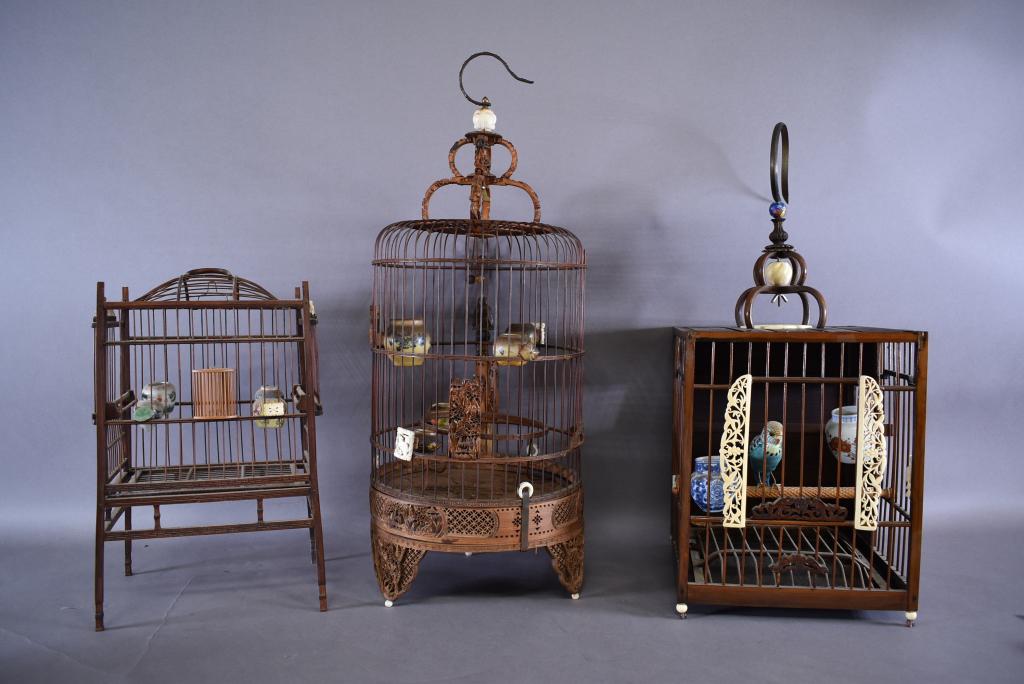 LOT OF 3 CHINESE BAMBOO BIRD CAGES (1 of 4)