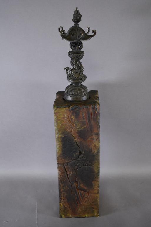 CHINESE BRONZE DRAGON PAGODA TEMPLE STATUE (1 of 2)
