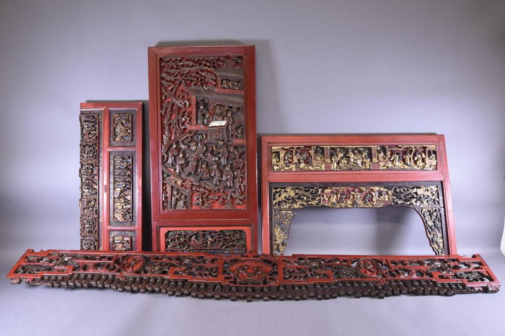 4 FANCY CARVED CHINESE WOOD PANELS (1 of 7)