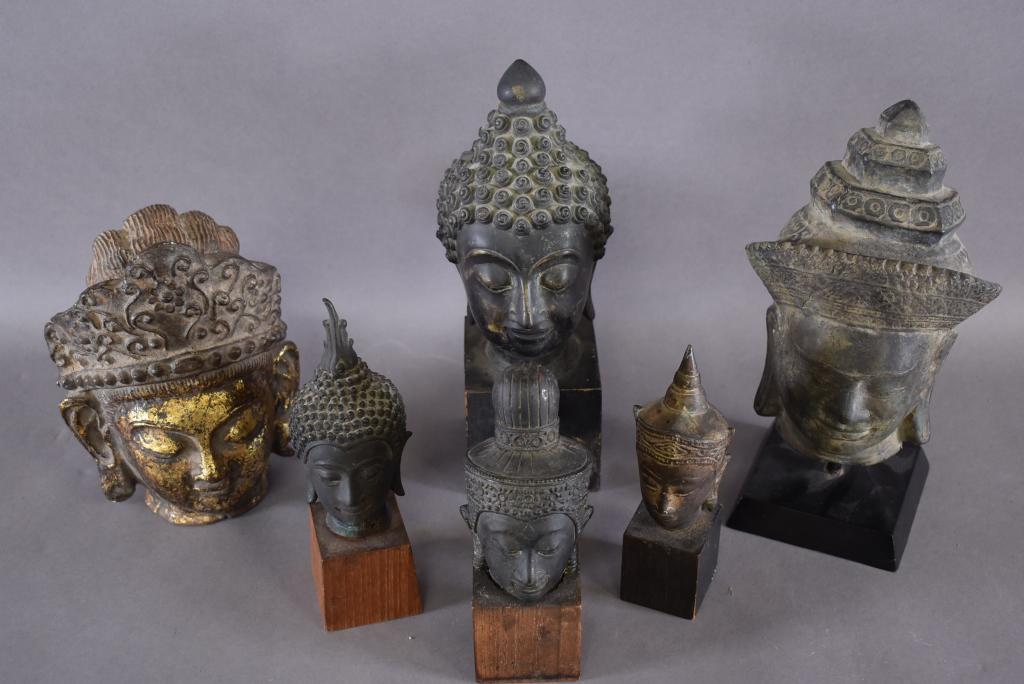 LOT OF 6 METAL & BRONZE THAI BUSTS (1 of 3)