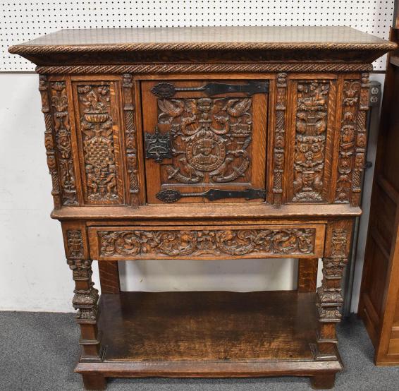 1900'S NEO RENAISSANCE HIGHLY CARVED OAK CABINET (1 of 3)