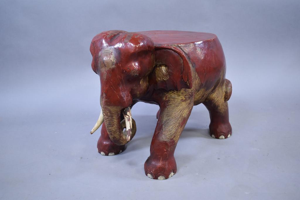 CHINESE LACQUER ELEPHANT SEAT: 23" LONG X 18"--SOLID WOOD