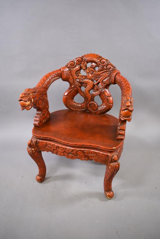 JAPANESE LACQUER CARVED DRAGON ARM CHAIR (1 of 6)