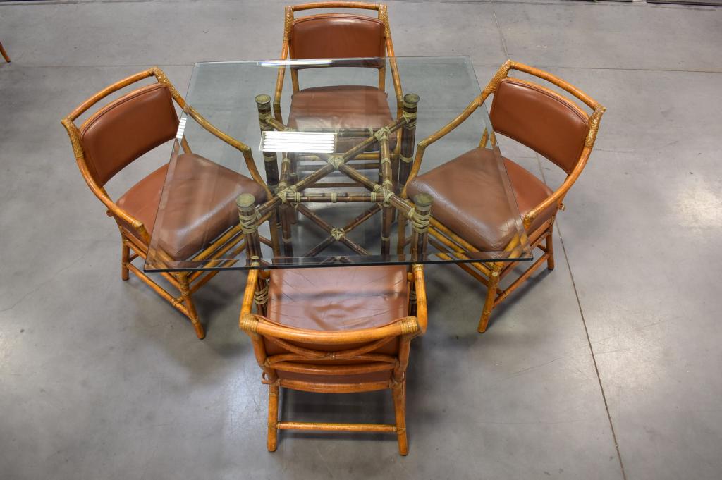 MCGUIRE RATTAN GLASS TOP TABLE W/ 4 CHAIRS (1 of 3)