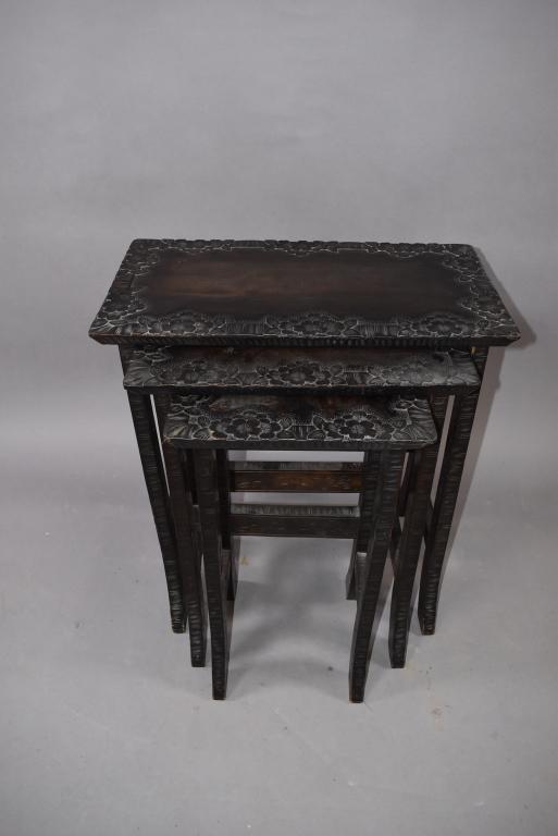 SET OF 3 CARVED JAPANESE NESTINGS TABLES (1 of 4)