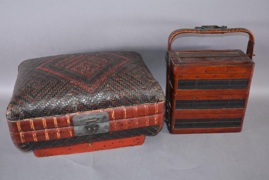 CHINESE WOVEN LIDDED BASKET & BAMBOO LUNCH PAIL (1 of 3)