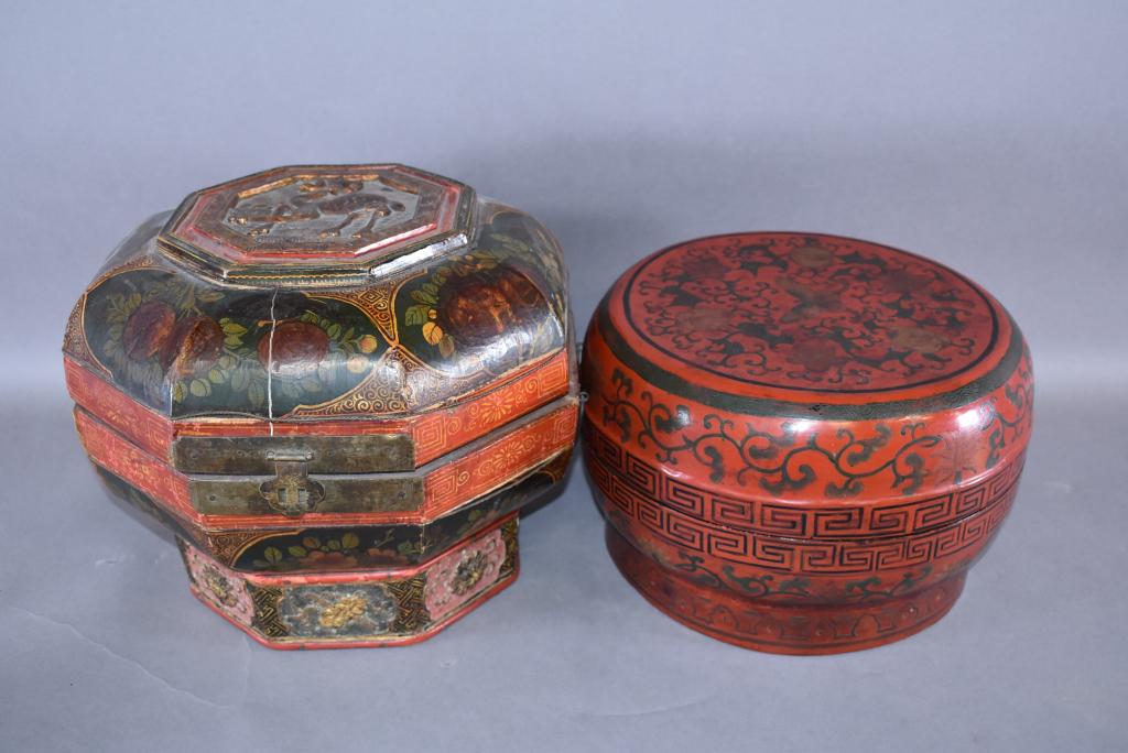 PR. CHINESE WOOD COVERED RICE BOXES (1 of 3)