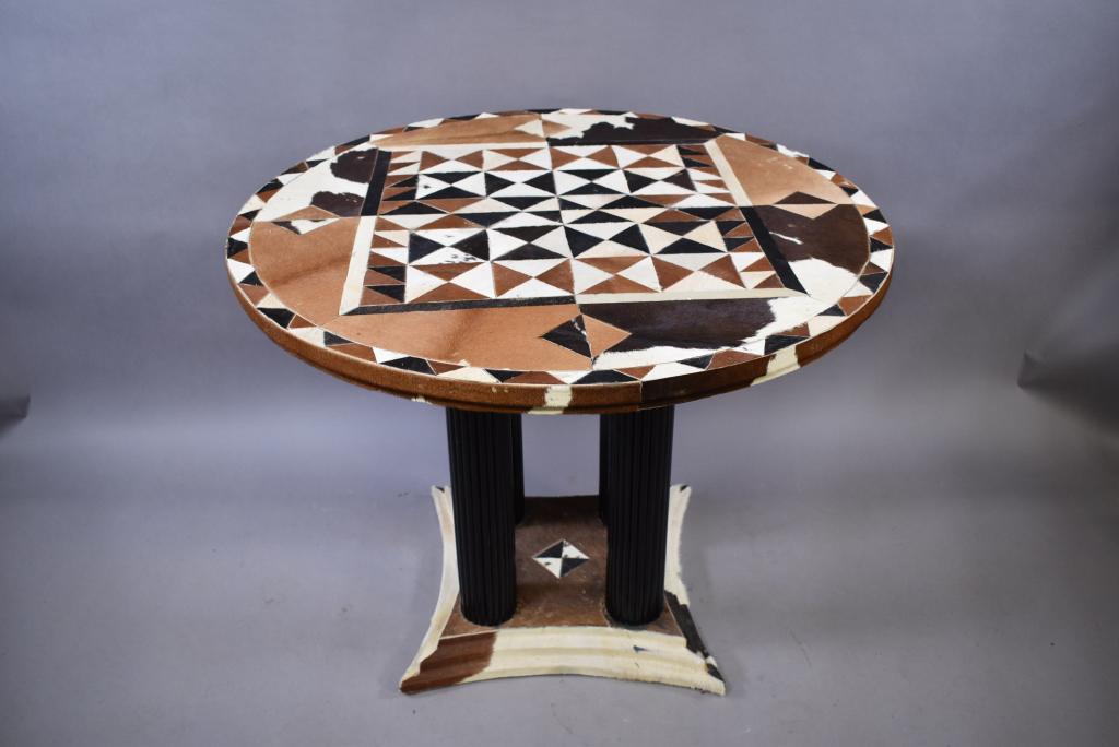UNUSUAL COWHIDE DECORATOR COLUMN BASE TABLE (1 of 3)